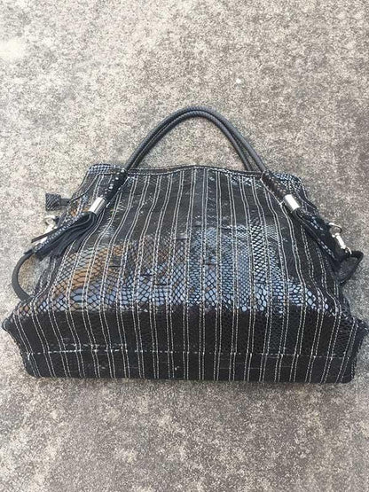 Split-joint Striped Shoulder Sling Leather Bag
