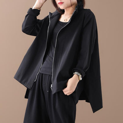 Buykud Ruffled Collar Irregular Casual Solid Color Coat