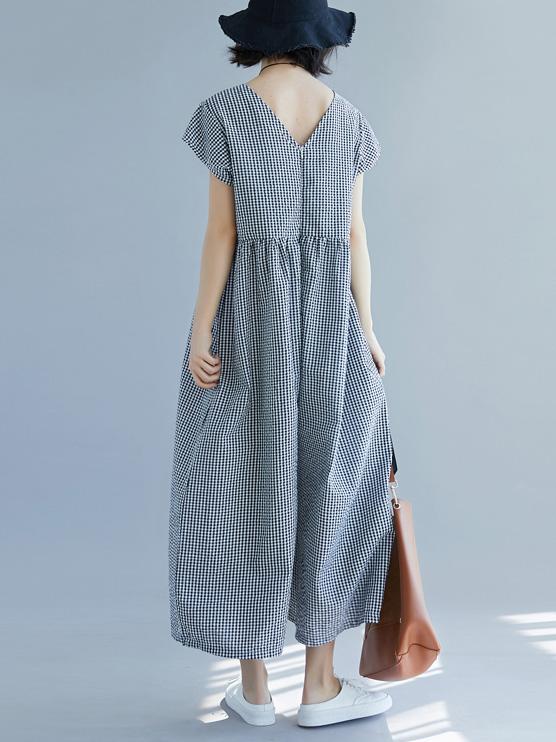 Loose Empire V-neck Plaid Jumpsuit