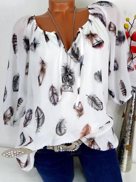 Plus Size V-neck Five-quarter Sleeves Shirt