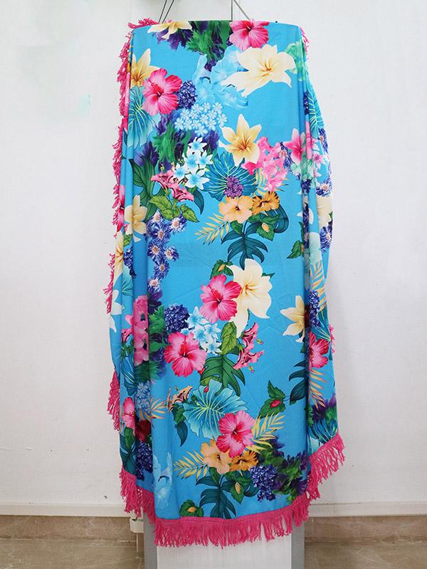 Floral Printed Tasseled Round Beach Mat