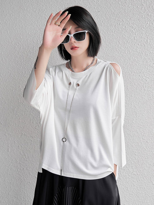 Original Solid Color Cold Shoulder T-Shirt Top