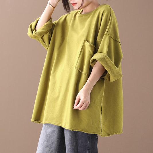 Buykud Rough Edges Design Pure Color Loose Blouse