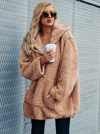 Hooded Zipper Loose Coat Tops