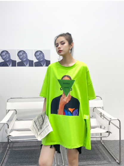 Casual Loose Printed Split-Sideshort Sleeves T-Shirts
