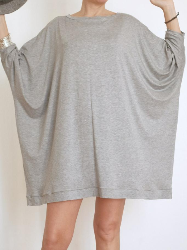 Simple Solid Color Batwing Sleeves Round-Neck T-Shirt Mini Dress