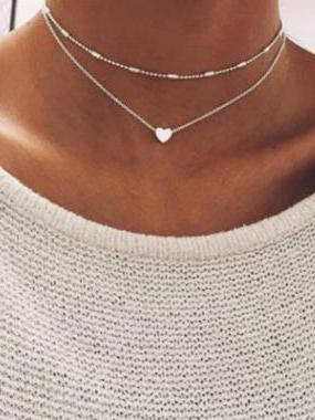 Peach Heart Multilayer Necklace Accessories