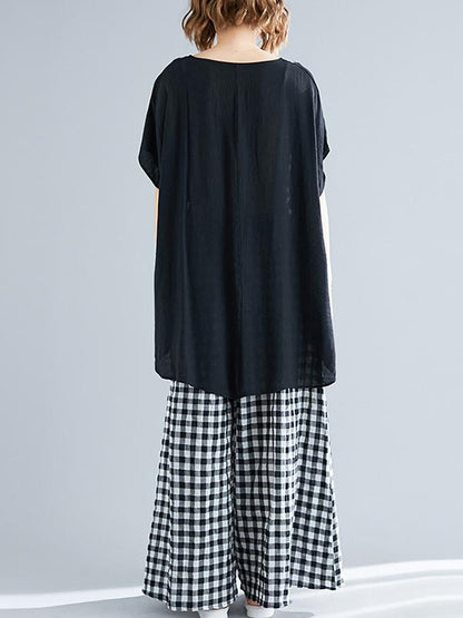 Loose Plus Size Plaid Ramie Cotton Suits