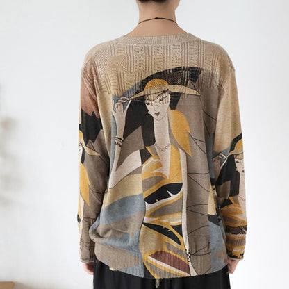 Buykud Casual Cartoon Character Printed Loose Sweater