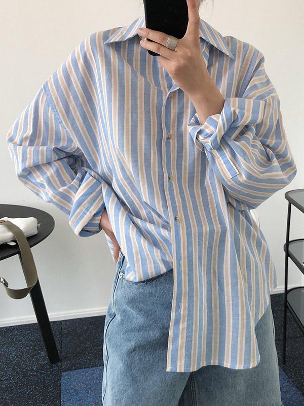 Original Striped Lapel Blouses&Shirts Tops