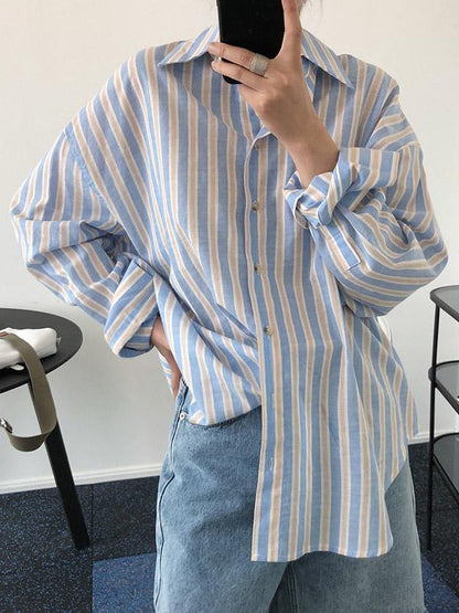 Original Striped Lapel Blouses&Shirts Tops