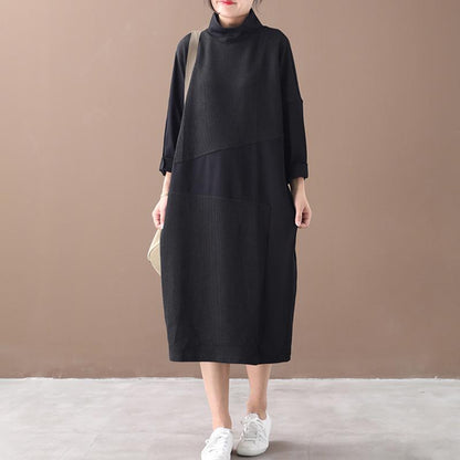 Buykud Irregular Stitching Casual Turtleneck Loose Dress