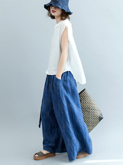 Simple Solid Color Lapel Cap Sleeve Vest Top