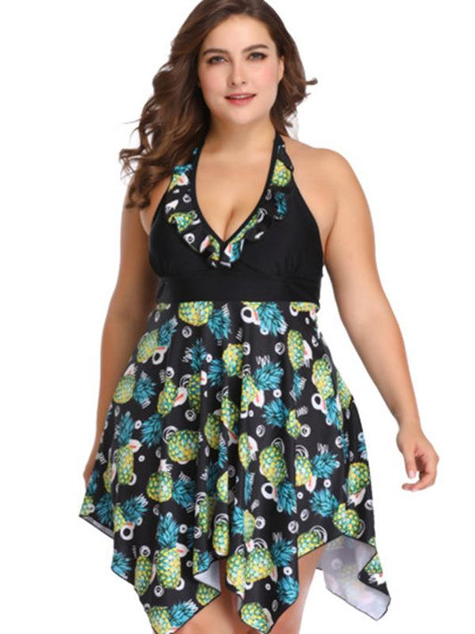 Plus Size Floral Skirt Swimwear