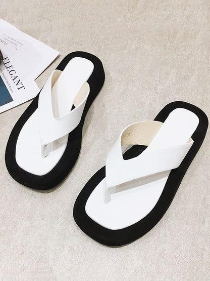 Simple Contrast Color Flip Flops Flatform Slippers