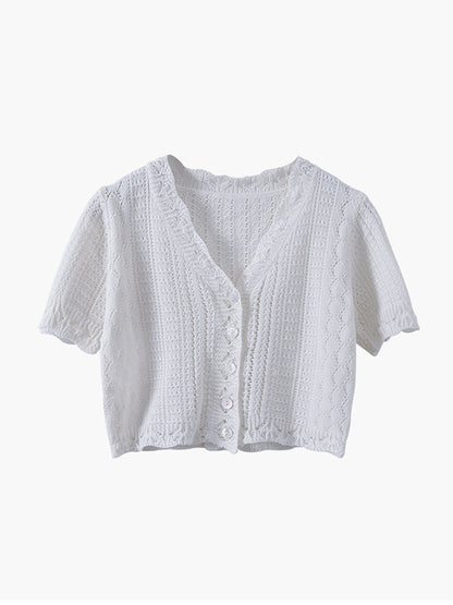 Original Solid Color V-Neck Knitting Cardigans Tops