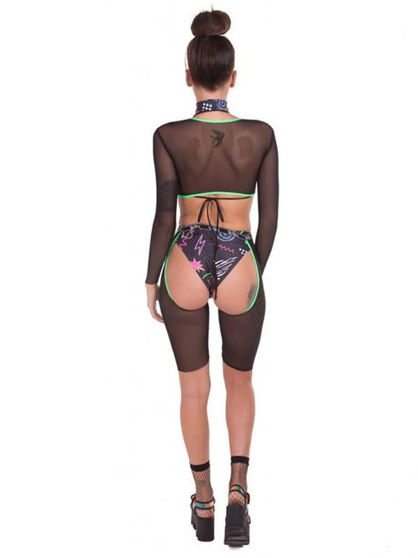 Sexy Mesh Split-Front T-Shirt Tops