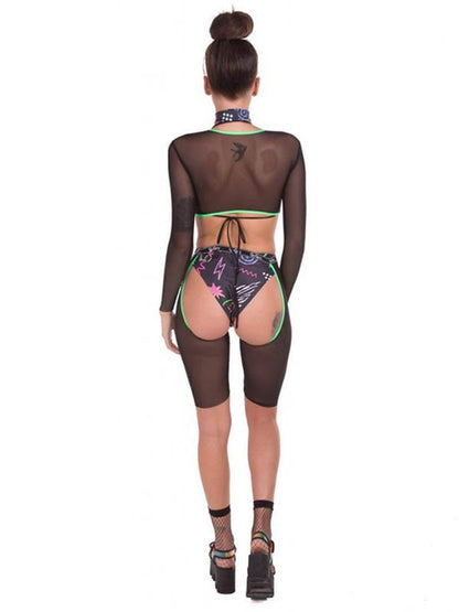 Sexy Mesh Split-Front T-Shirt Tops