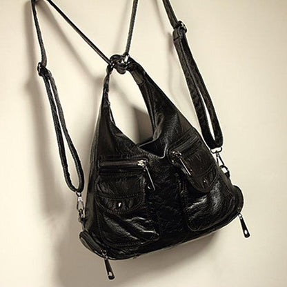 Soft Leather Solid Backpack Multi-carry Shoulder Bag