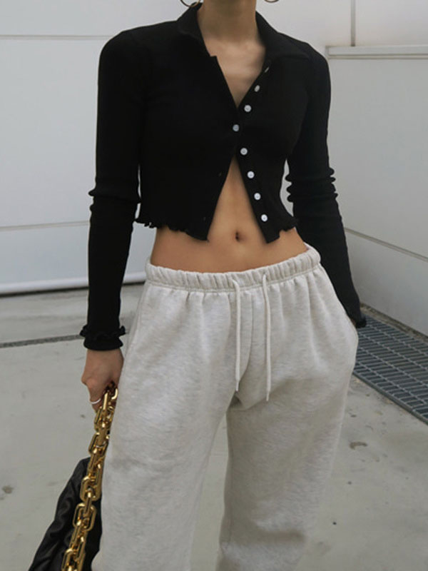 Lapel Thread Buttoned Tops - kailaple