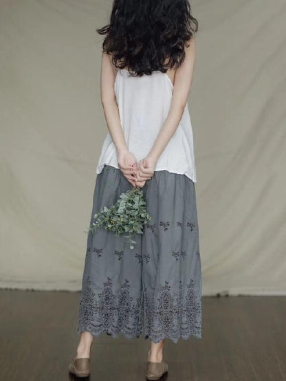 Vintage Linen Hollow Wide Leg Pants