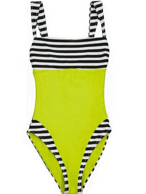 Spaghetti-Neck Striped Split-Joint One-Piece Swimwear