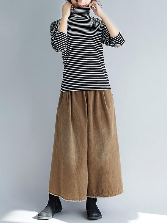 Comfortable Striped High-neck T-shirt
