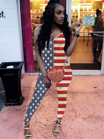 Printed Stylish Spaghetti-neck Jumpsuits