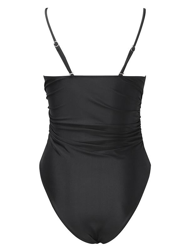 Gathered Spaghetti-Neck One-Piece Swimwear