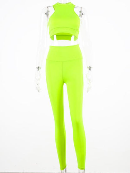 Sleeveless Tanks And Wide Wasitband Leggings Yoga Suits