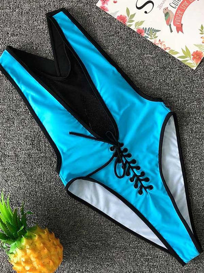 Tulle Lace-up One-piece Swimwear