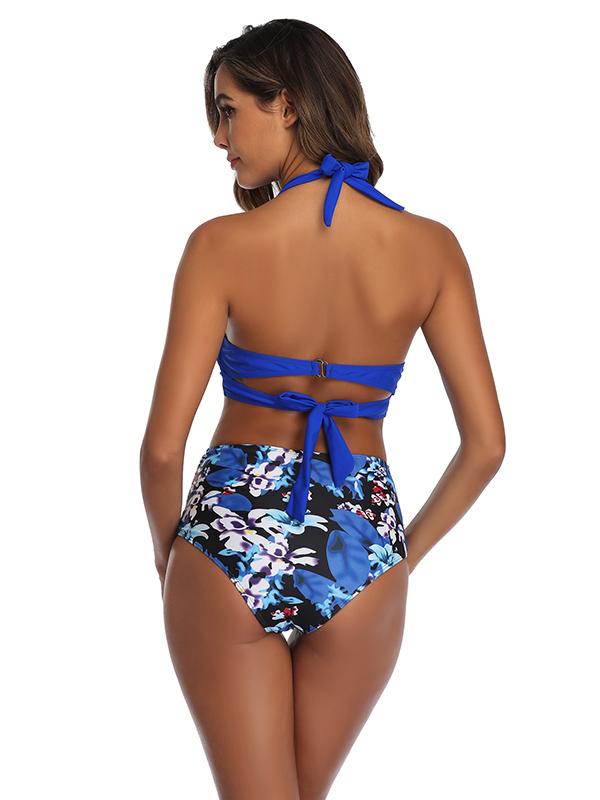 Sexy Strapless Pendant Printing Split Bikini Swimsuit