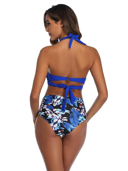 Sexy Strapless Pendant Printing Split Bikini Swimsuit