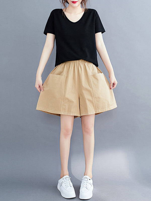 Casual Solid Color With Pocket Wide Leg Shorts