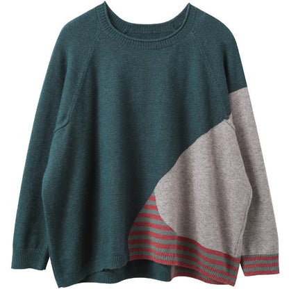 Buykud Multi-color Stitching Casual Pullover Autumn Sweater