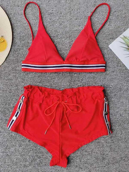 Three-Piece Triangle Ruched Bikini Swimsuit