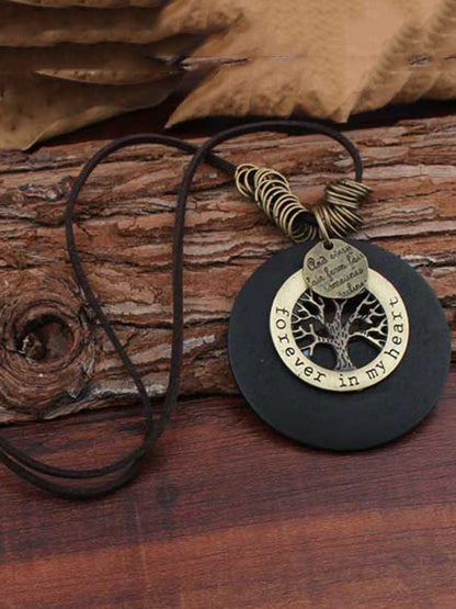 Vintage Wooden Circle Tree Shape Necklace Accessorie