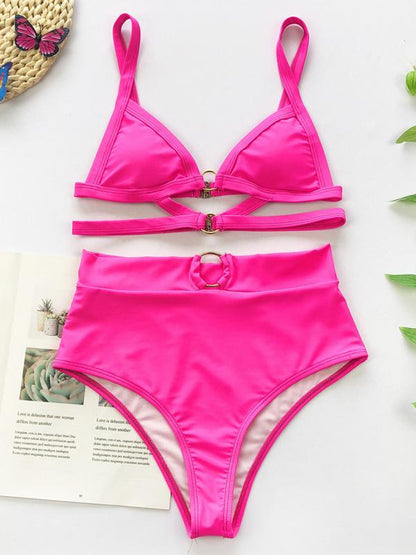 Solid Color Bandage Backless Split Bikini Swimsuit