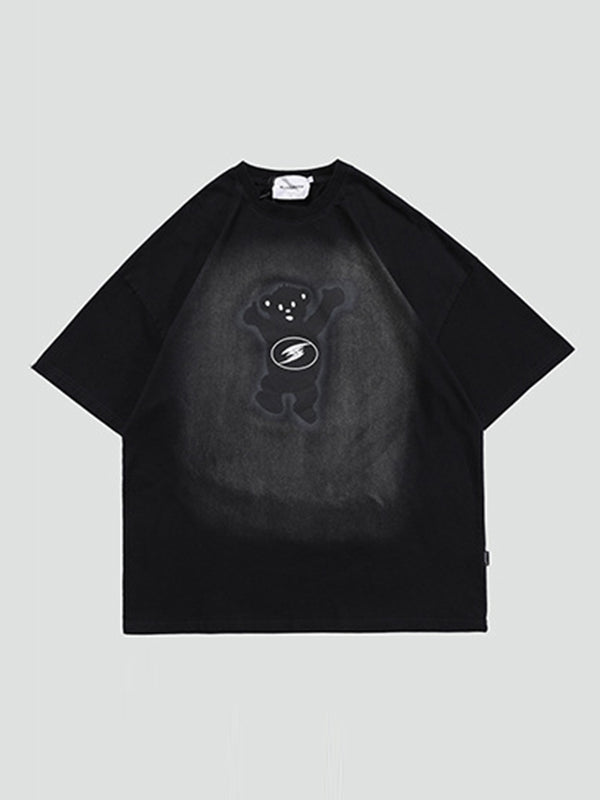 Vintage Round-Neck Bear Print Loose T-Shirts Tops
