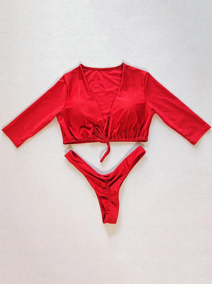Plain Knot Front Bikinis Swimwear
