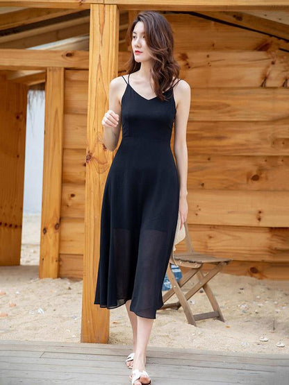 V-neck Sleeveless Beach Midi Dress