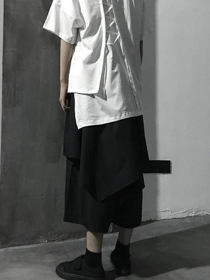 Loose  Asymmetric Tiered Solid Wide Leg Pants