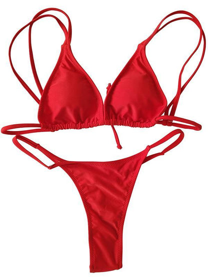 Solid Spaghetti Straps Bikinis Swimwear