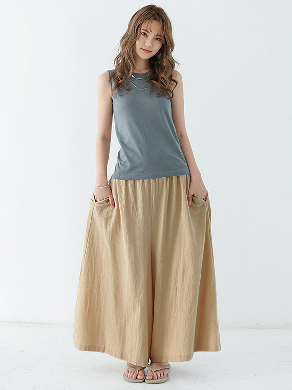 Casual 11 Colors  Solid Column Wide Leg Capri-Pants