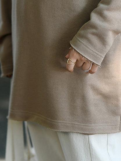 Artistic Retro Long Sleeves Loose Solid Color Round-Neck T-Shirts Tops