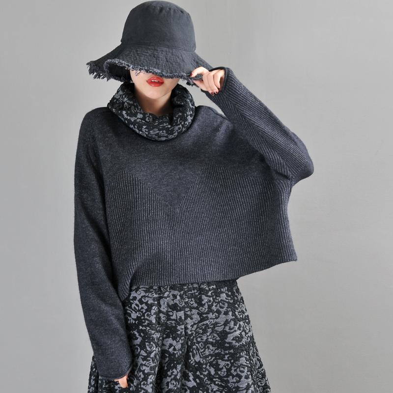Buykud Jacquard Neckline Winter Solid Color Turtleneck Sweater