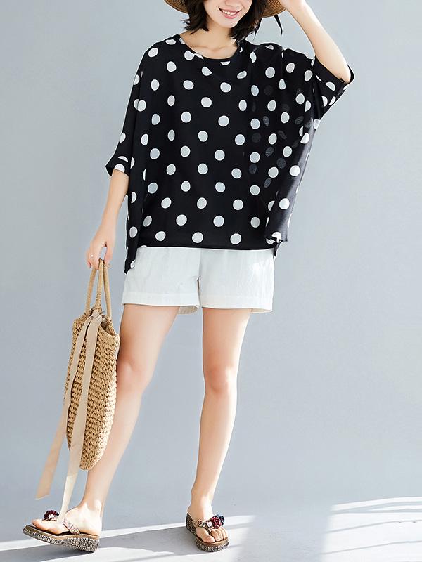 Plus Size Loose Polka-dot T-shirt