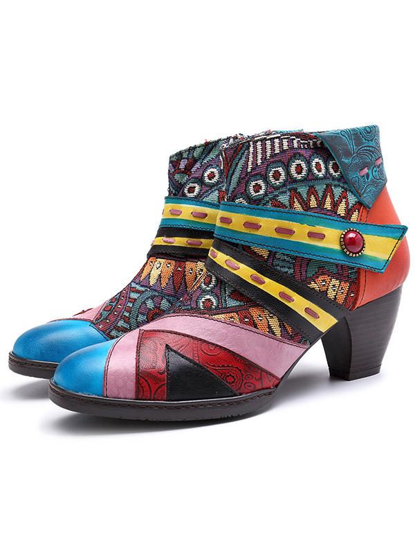 Vintage Split-joint Zipper Mid Heels Booties