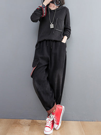 Simple Empire Waisted Drawstring Loose Harem Jean Pants