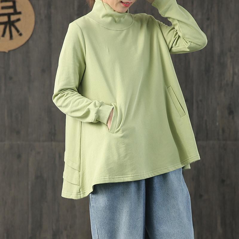 Buykud Turtleneck Pure Color Pullover Loose Blouse